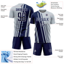 Laden Sie das Bild in den Galerie-Viewer, Custom Silver Navy-White Lines Sports Sublimation Soccer Uniform Jersey
