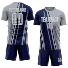 Laden Sie das Bild in den Galerie-Viewer, Custom Gray Navy-White Lines Sports Sublimation Soccer Uniform Jersey
