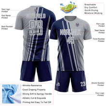 Laden Sie das Bild in den Galerie-Viewer, Custom Gray Navy-White Lines Sports Sublimation Soccer Uniform Jersey
