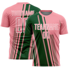 Laden Sie das Bild in den Galerie-Viewer, Custom Medium Pink Green-White Lines Sports Sublimation Soccer Uniform Jersey
