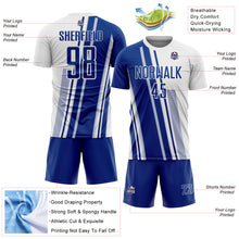 Laden Sie das Bild in den Galerie-Viewer, Custom White Royal Lines Sports Sublimation Soccer Uniform Jersey
