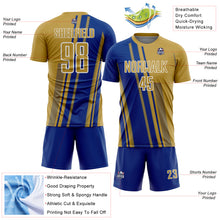 Laden Sie das Bild in den Galerie-Viewer, Custom Old Gold Royal-White Lines Sports Sublimation Soccer Uniform Jersey
