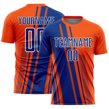 Laden Sie das Bild in den Galerie-Viewer, Custom Orange Royal-White Lines Sports Sublimation Soccer Uniform Jersey
