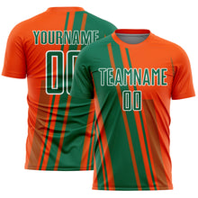 Laden Sie das Bild in den Galerie-Viewer, Custom Orange Kelly Green-White Lines Sports Sublimation Soccer Uniform Jersey
