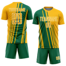 Laden Sie das Bild in den Galerie-Viewer, Custom Gold Kelly Green-White Lines Sports Sublimation Soccer Uniform Jersey
