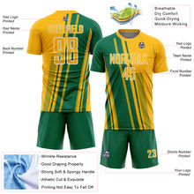 Laden Sie das Bild in den Galerie-Viewer, Custom Gold Kelly Green-White Lines Sports Sublimation Soccer Uniform Jersey
