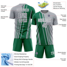 Laden Sie das Bild in den Galerie-Viewer, Custom Gray Kelly Green-White Lines Sports Sublimation Soccer Uniform Jersey
