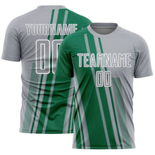 Laden Sie das Bild in den Galerie-Viewer, Custom Gray Kelly Green-White Lines Sports Sublimation Soccer Uniform Jersey
