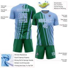 Laden Sie das Bild in den Galerie-Viewer, Custom Light Blue Kelly Green-White Lines Sports Sublimation Soccer Uniform Jersey
