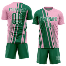 Laden Sie das Bild in den Galerie-Viewer, Custom Light Pink Kelly Green-White Lines Sports Sublimation Soccer Uniform Jersey
