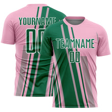 Laden Sie das Bild in den Galerie-Viewer, Custom Light Pink Kelly Green-White Lines Sports Sublimation Soccer Uniform Jersey
