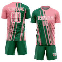 Laden Sie das Bild in den Galerie-Viewer, Custom Medium Pink Kelly Green-White Lines Sports Sublimation Soccer Uniform Jersey
