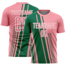 Laden Sie das Bild in den Galerie-Viewer, Custom Medium Pink Kelly Green-White Lines Sports Sublimation Soccer Uniform Jersey
