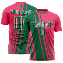 Laden Sie das Bild in den Galerie-Viewer, Custom Neon Pink Kelly Green-White Lines Sports Sublimation Soccer Uniform Jersey
