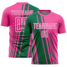 Laden Sie das Bild in den Galerie-Viewer, Custom Pink Kelly Green-White Lines Sports Sublimation Soccer Uniform Jersey
