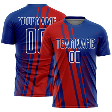 Custom Royal Red-White Lines Sports Sublimation Soccer Uniform Jersey