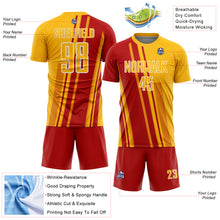 Laden Sie das Bild in den Galerie-Viewer, Custom Gold Red-White Lines Sports Sublimation Soccer Uniform Jersey
