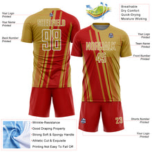Laden Sie das Bild in den Galerie-Viewer, Custom Old Gold Red-White Lines Sports Sublimation Soccer Uniform Jersey
