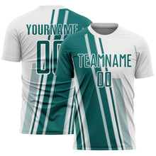 Laden Sie das Bild in den Galerie-Viewer, Custom White Teal Lines Sports Sublimation Soccer Uniform Jersey
