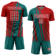 Laden Sie das Bild in den Galerie-Viewer, Custom Red Teal-White Lines Sports Sublimation Soccer Uniform Jersey
