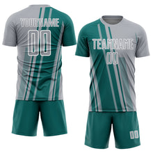 Laden Sie das Bild in den Galerie-Viewer, Custom Gray Teal-White Lines Sports Sublimation Soccer Uniform Jersey
