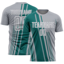 Laden Sie das Bild in den Galerie-Viewer, Custom Gray Teal-White Lines Sports Sublimation Soccer Uniform Jersey
