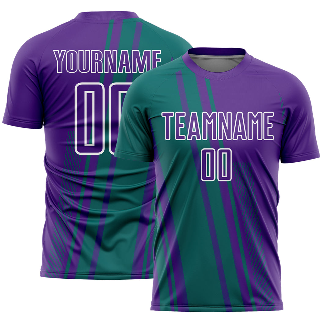 Custom Purple Teal-White Lines Sports Sublimation Soccer Uniform Jersey