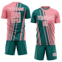 Laden Sie das Bild in den Galerie-Viewer, Custom Medium Pink Teal-White Lines Sports Sublimation Soccer Uniform Jersey
