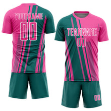 Laden Sie das Bild in den Galerie-Viewer, Custom Pink Teal-White Lines Sports Sublimation Soccer Uniform Jersey
