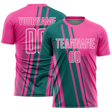 Laden Sie das Bild in den Galerie-Viewer, Custom Pink Teal-White Lines Sports Sublimation Soccer Uniform Jersey
