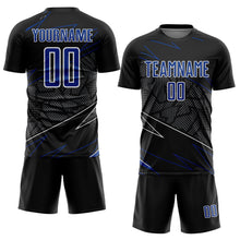 Laden Sie das Bild in den Galerie-Viewer, Custom Black Royal-White Lines Sports Sublimation Soccer Uniform Jersey
