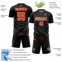 Laden Sie das Bild in den Galerie-Viewer, Custom Black Orange-White Lines Sports Sublimation Soccer Uniform Jersey
