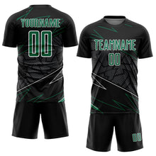 Laden Sie das Bild in den Galerie-Viewer, Custom Black Kelly Green-White Lines Sports Sublimation Soccer Uniform Jersey
