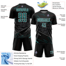 Laden Sie das Bild in den Galerie-Viewer, Custom Black Teal-White Lines Sports Sublimation Soccer Uniform Jersey
