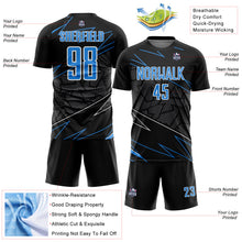 Laden Sie das Bild in den Galerie-Viewer, Custom Black Powder Blue-White Lines Sports Sublimation Soccer Uniform Jersey
