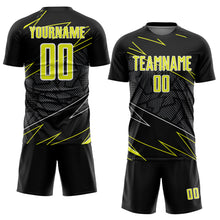 Laden Sie das Bild in den Galerie-Viewer, Custom Black Neon Yellow-White Lines Sports Sublimation Soccer Uniform Jersey
