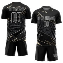 Laden Sie das Bild in den Galerie-Viewer, Custom Black Cream-White Lines Sports Sublimation Soccer Uniform Jersey
