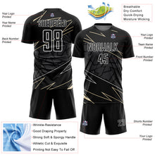 Laden Sie das Bild in den Galerie-Viewer, Custom Black Cream-White Lines Sports Sublimation Soccer Uniform Jersey
