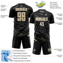 Laden Sie das Bild in den Galerie-Viewer, Custom Black Vegas Gold-White Lines Sports Sublimation Soccer Uniform Jersey
