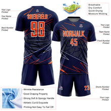 Laden Sie das Bild in den Galerie-Viewer, Custom Navy Orange-White Lines Sports Sublimation Soccer Uniform Jersey
