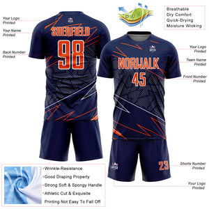 Custom Navy Orange-White Lines Sports Sublimation Soccer Uniform Jersey
