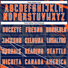 Laden Sie das Bild in den Galerie-Viewer, Custom Navy Orange-White Lines Sports Sublimation Soccer Uniform Jersey
