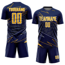 Laden Sie das Bild in den Galerie-Viewer, Custom Navy Gold-White Lines Sports Sublimation Soccer Uniform Jersey
