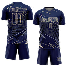 Laden Sie das Bild in den Galerie-Viewer, Custom Navy Cream Lines Sports Sublimation Soccer Uniform Jersey
