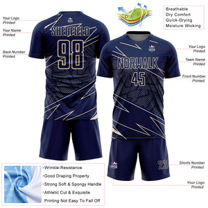 Custom Navy Cream Lines Sports Sublimation Soccer Uniform Jersey