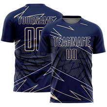 Laden Sie das Bild in den Galerie-Viewer, Custom Navy Cream Lines Sports Sublimation Soccer Uniform Jersey
