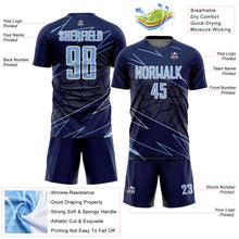 Laden Sie das Bild in den Galerie-Viewer, Custom Navy Light Blue-White Lines Sports Sublimation Soccer Uniform Jersey
