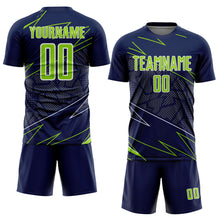 Laden Sie das Bild in den Galerie-Viewer, Custom Navy Neon Green-White Lines Sports Sublimation Soccer Uniform Jersey
