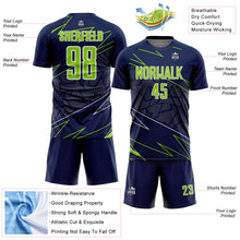 Laden Sie das Bild in den Galerie-Viewer, Custom Navy Neon Green-White Lines Sports Sublimation Soccer Uniform Jersey
