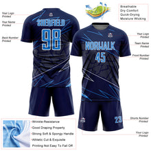 Laden Sie das Bild in den Galerie-Viewer, Custom Navy Powder Blue-White Lines Sports Sublimation Soccer Uniform Jersey
